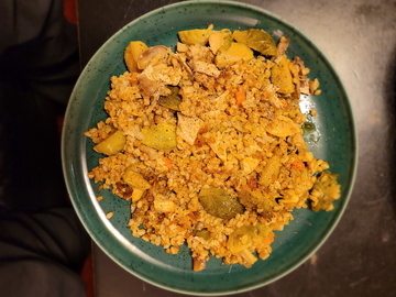 Bayerischer Reis mit Huhn und Rosenkohl